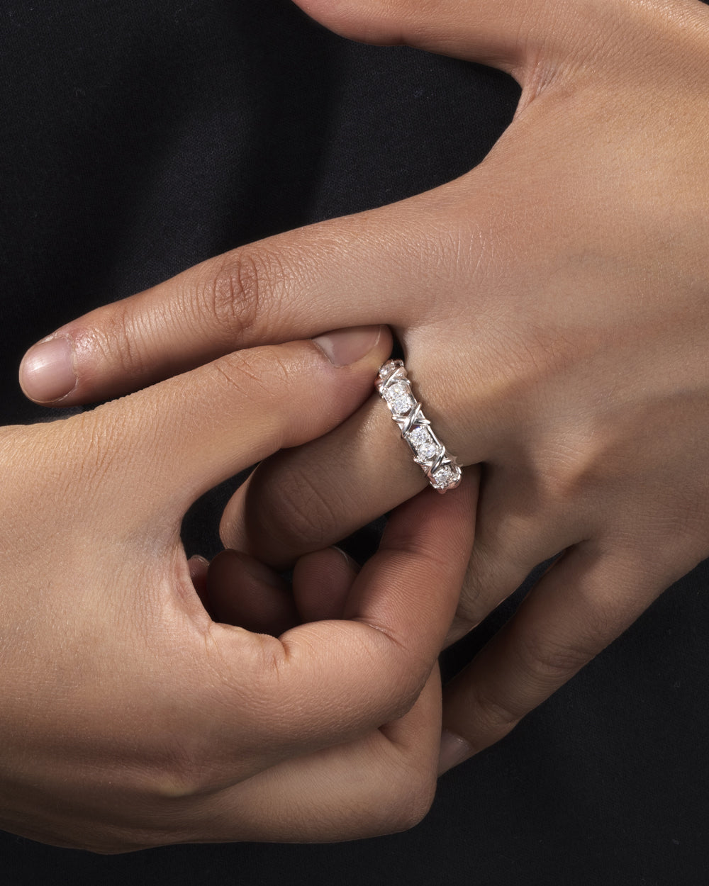 MOISSANITE ETERNITY X RING.