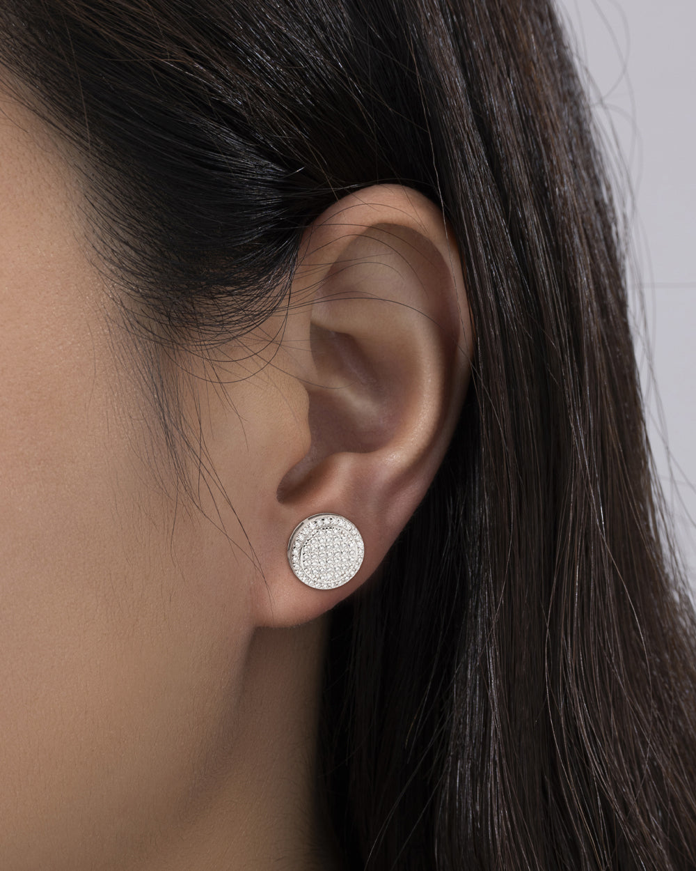 MOISSANITE FROSTED ROUND STUDS.