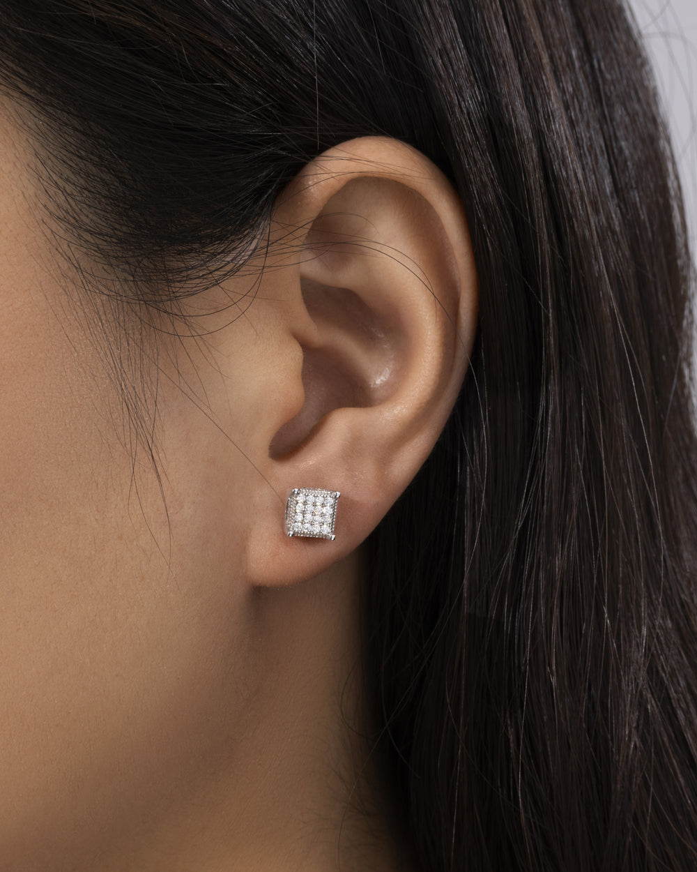 MOISSANITE ICED SQUARE EARRINGS.
