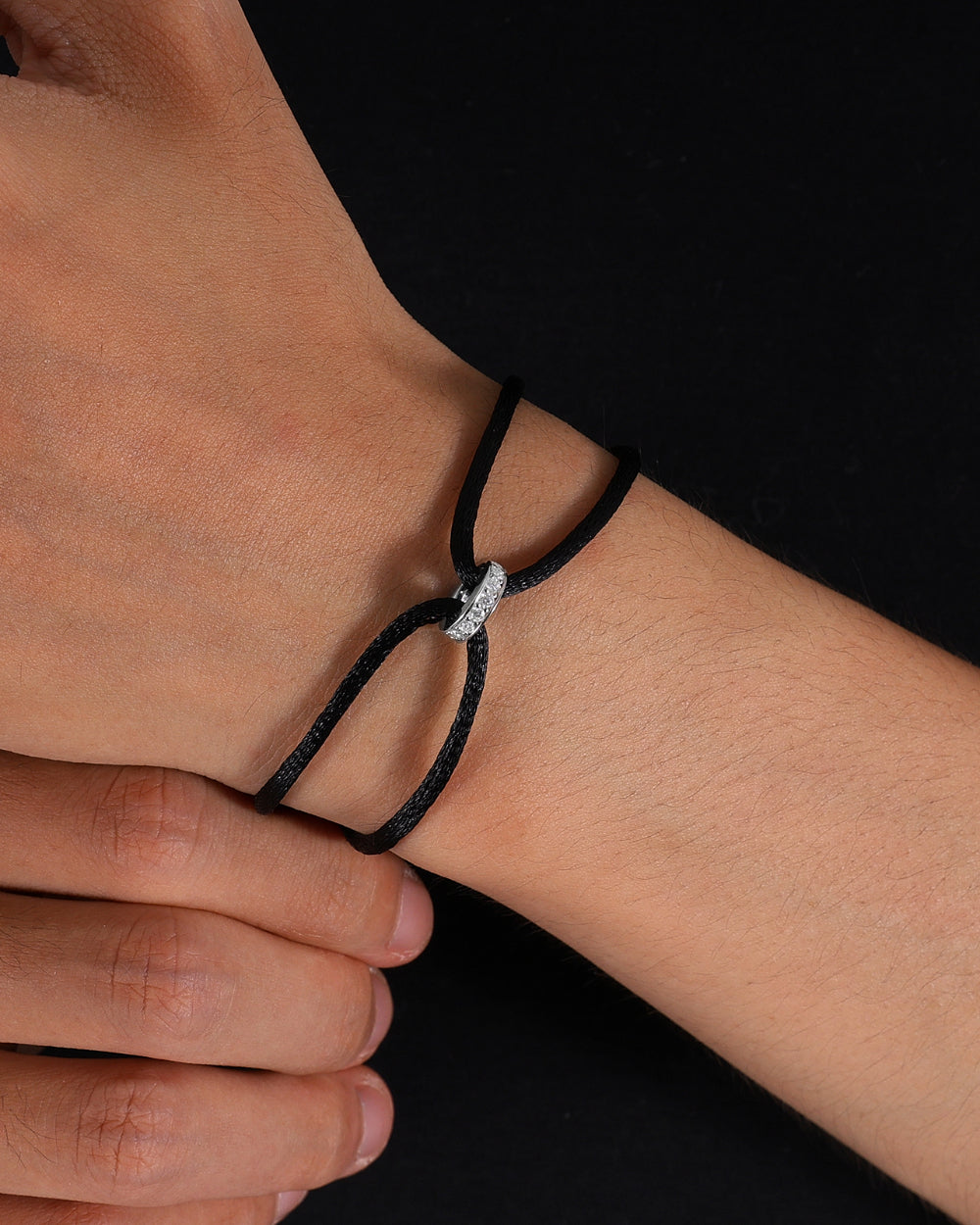 MOISSANITE INFINITY RING CORD BRACELET.