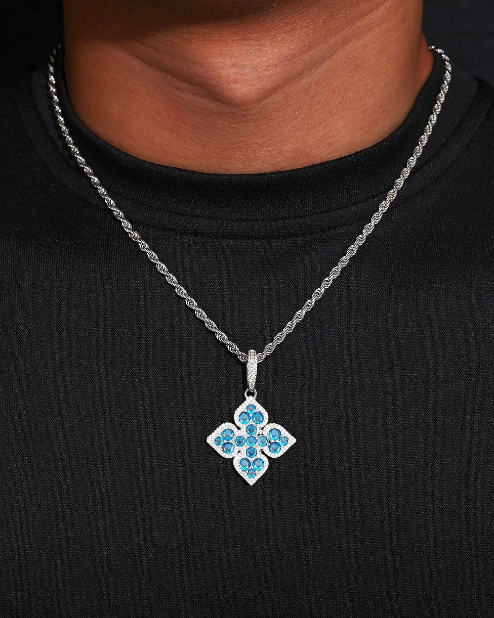 MOISSANITE BLUE CLOVER PENDANT.