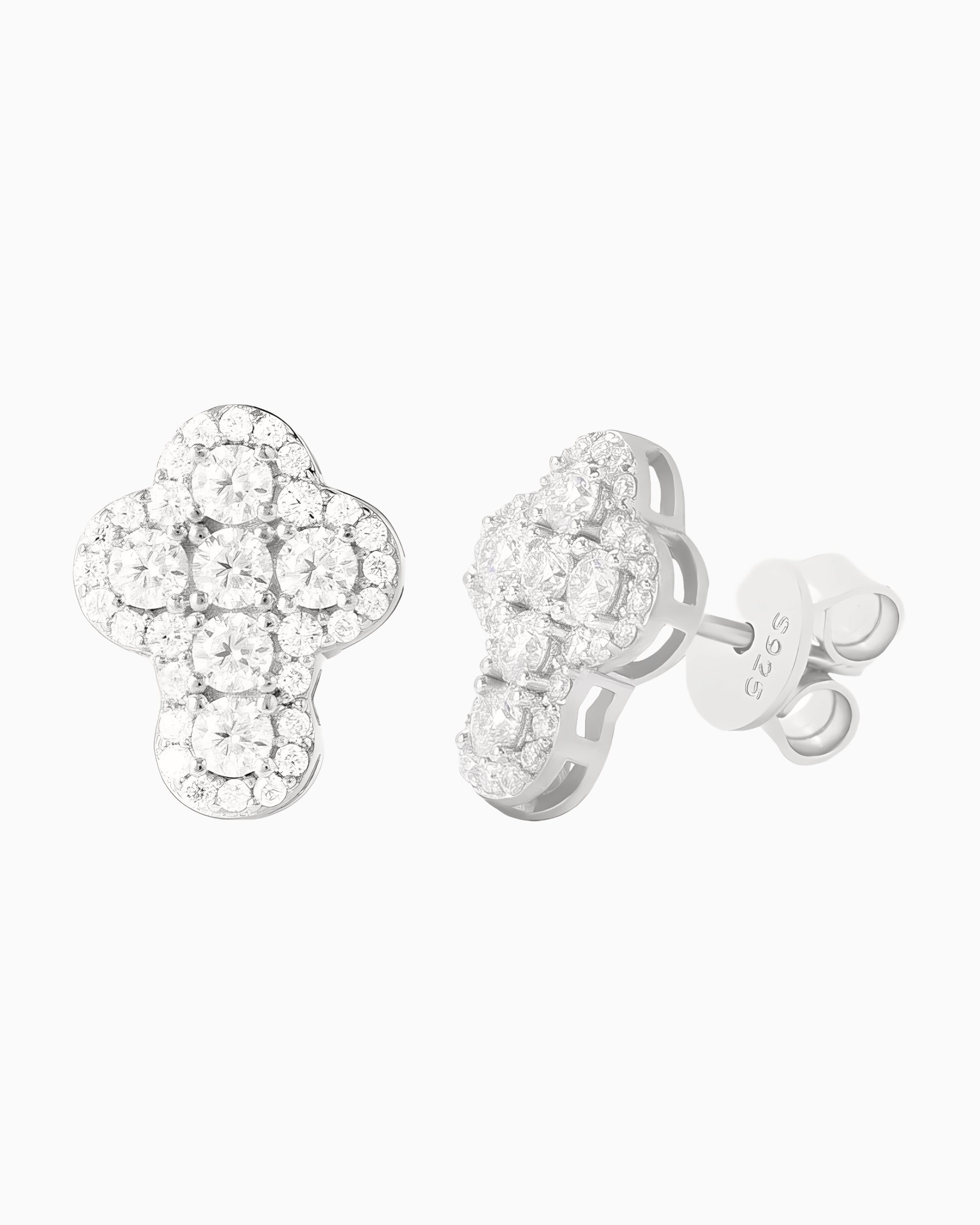 MOISSANITE CLOUD CROSS STUDS.