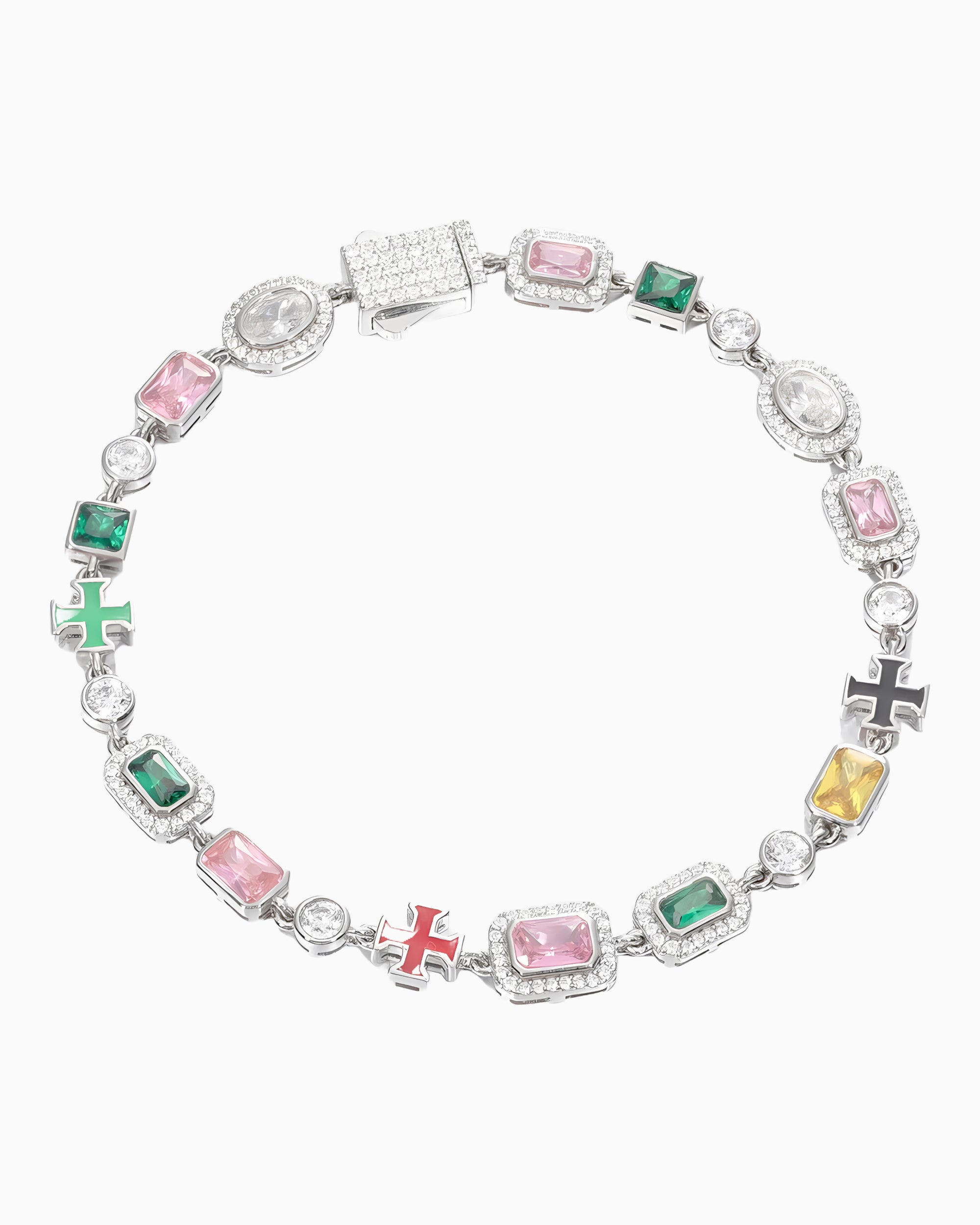 MOISSANITE CROSS & GEMSTONES BRACELET.